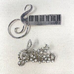 Music Themed Brooch Lot‎ of 2 Rhinestone Piano Musical Notes